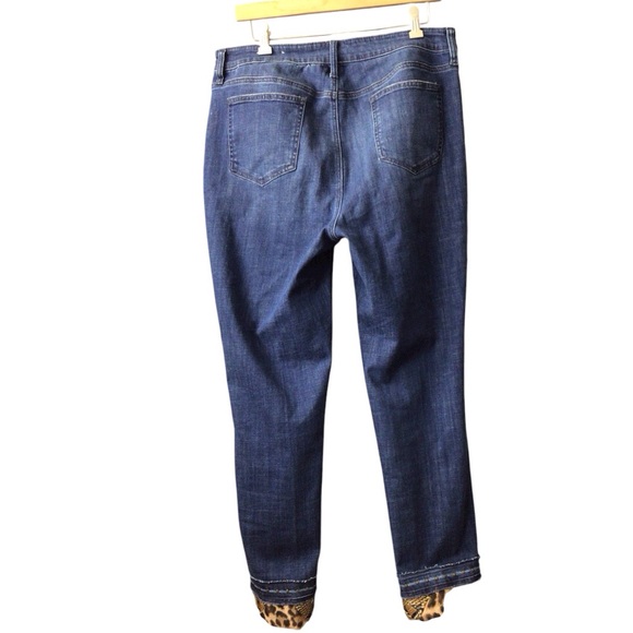 Chico's So Slimming Embellished Blue Cropped Jeans with Animal Print Hem size 14 - Picture 2 of 7